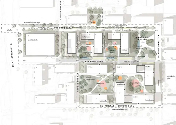 Espoon Kuitinmäen Avaruuskadun maisemasuunnittelun luonnoskuva 2021, Masu Planning