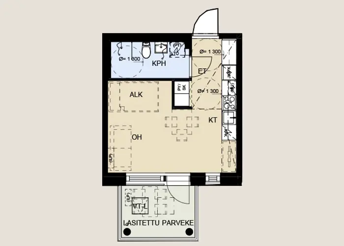 Kuva Espoon Olarin Komeetan 1h -asuntopohjasta