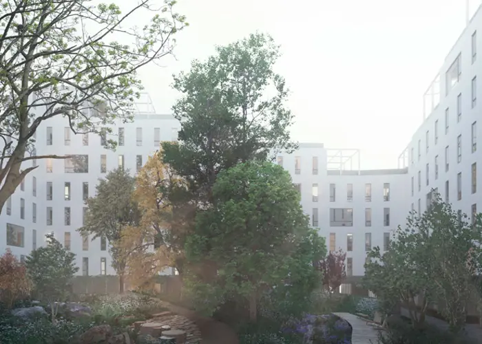 Hartela Luonnoskuva Verkkosaaren korttelin vehreästä sisäpihasta