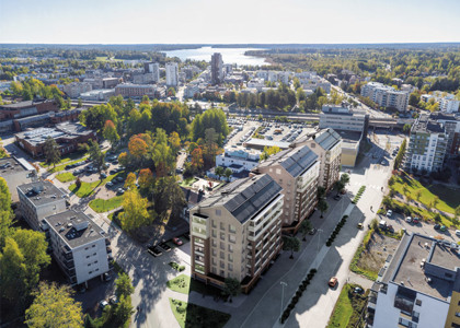 Ilmakuvanäkymä Myllytien varteen rakentuvista asuinkerrostalojen luonnoksista