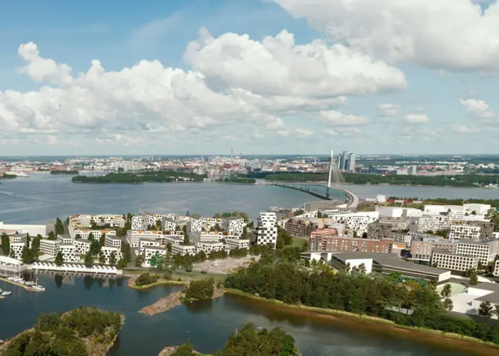 Luonnoskuva Kruunuvuorenrannan alueen rakentamisen kehittymisestä tulevaisuudessa